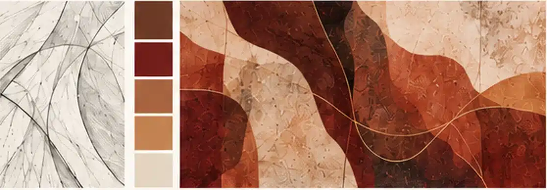 Esquisses abstraites, recherches de couleurs et première composition panoramique