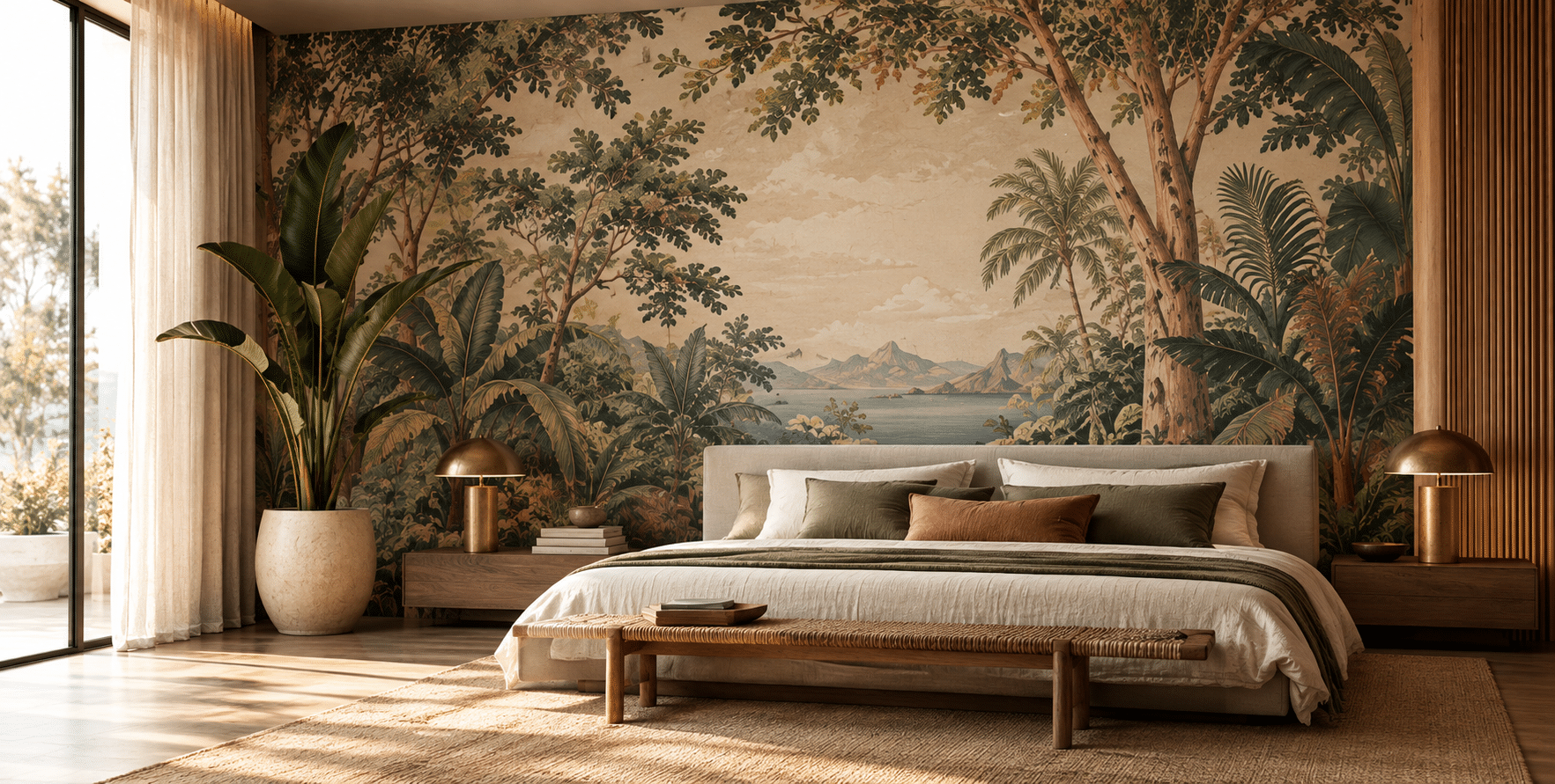 Chambre habillée d'un décor mural panoramique exclusif