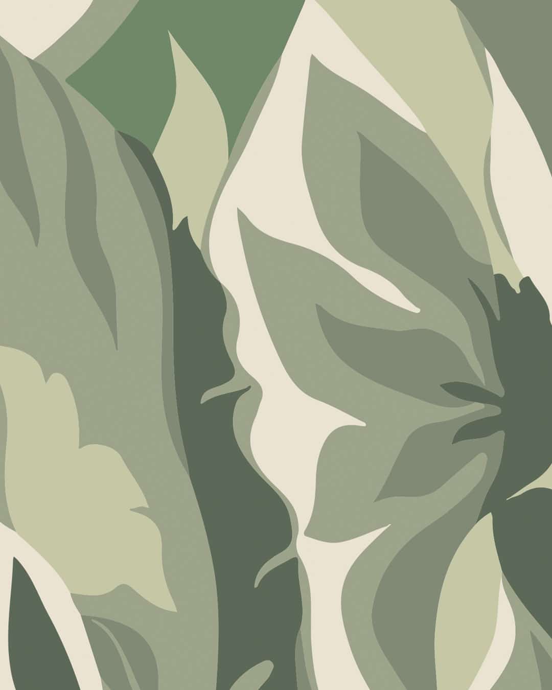 Papier peint panoramique contemporain végétal Vert de gris-Vert sauge-beige