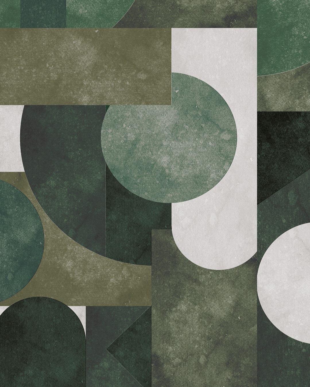 Papier peint panoramique vintage géométrique Vert olive-Vert sapin-Gris