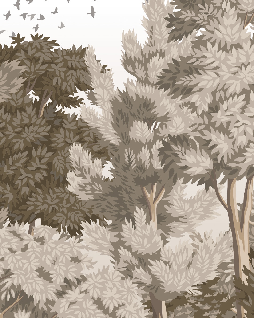 Papier peint panoramique nature végétal feuillage beige brun
