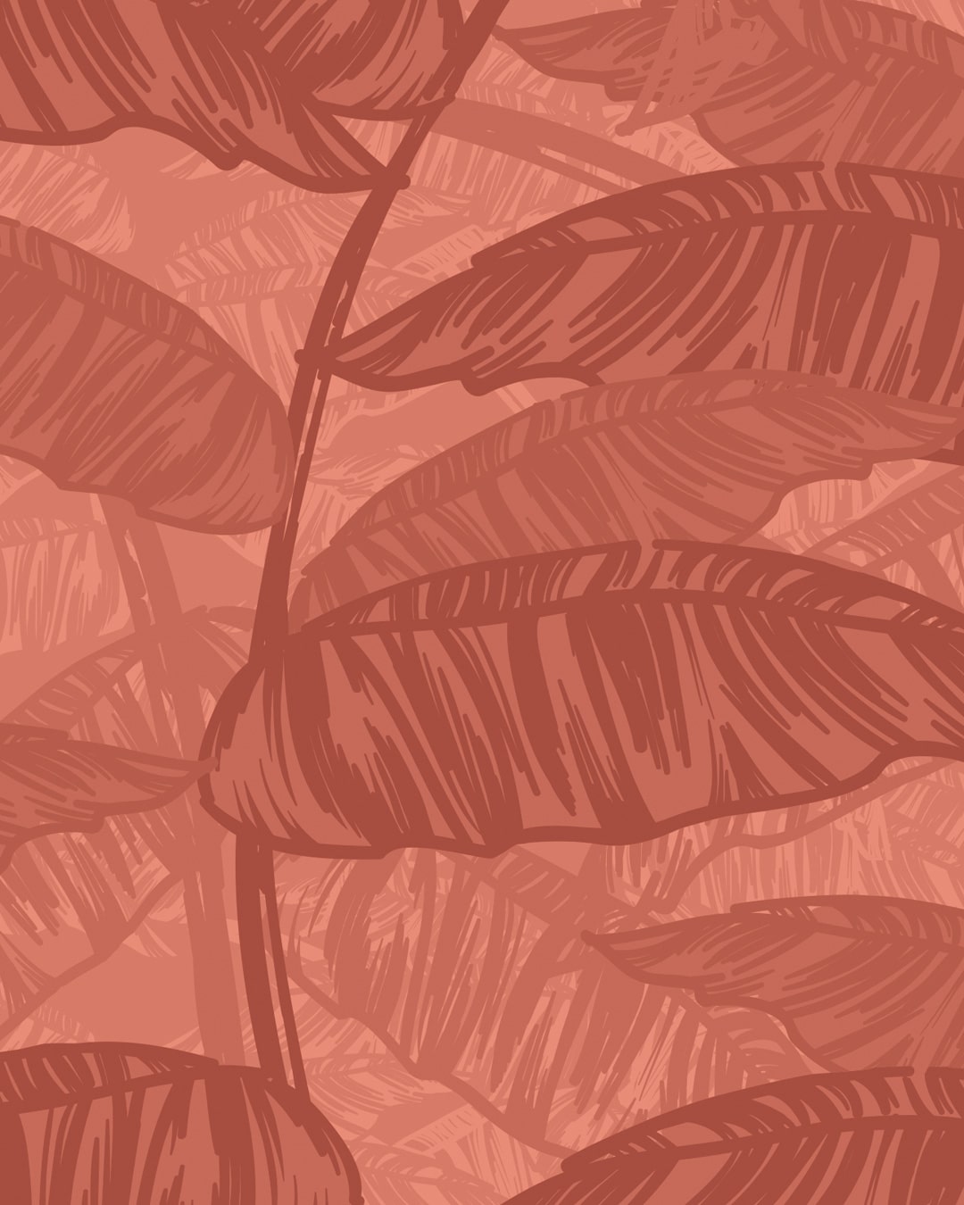 Papier peint panoramique Végétal feuillage Rouge corail